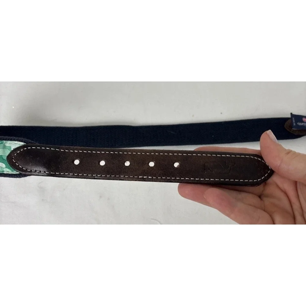 Vineyard Vines Belt Mens 28 Green Camouflage Cotton Leather Preppy Casual